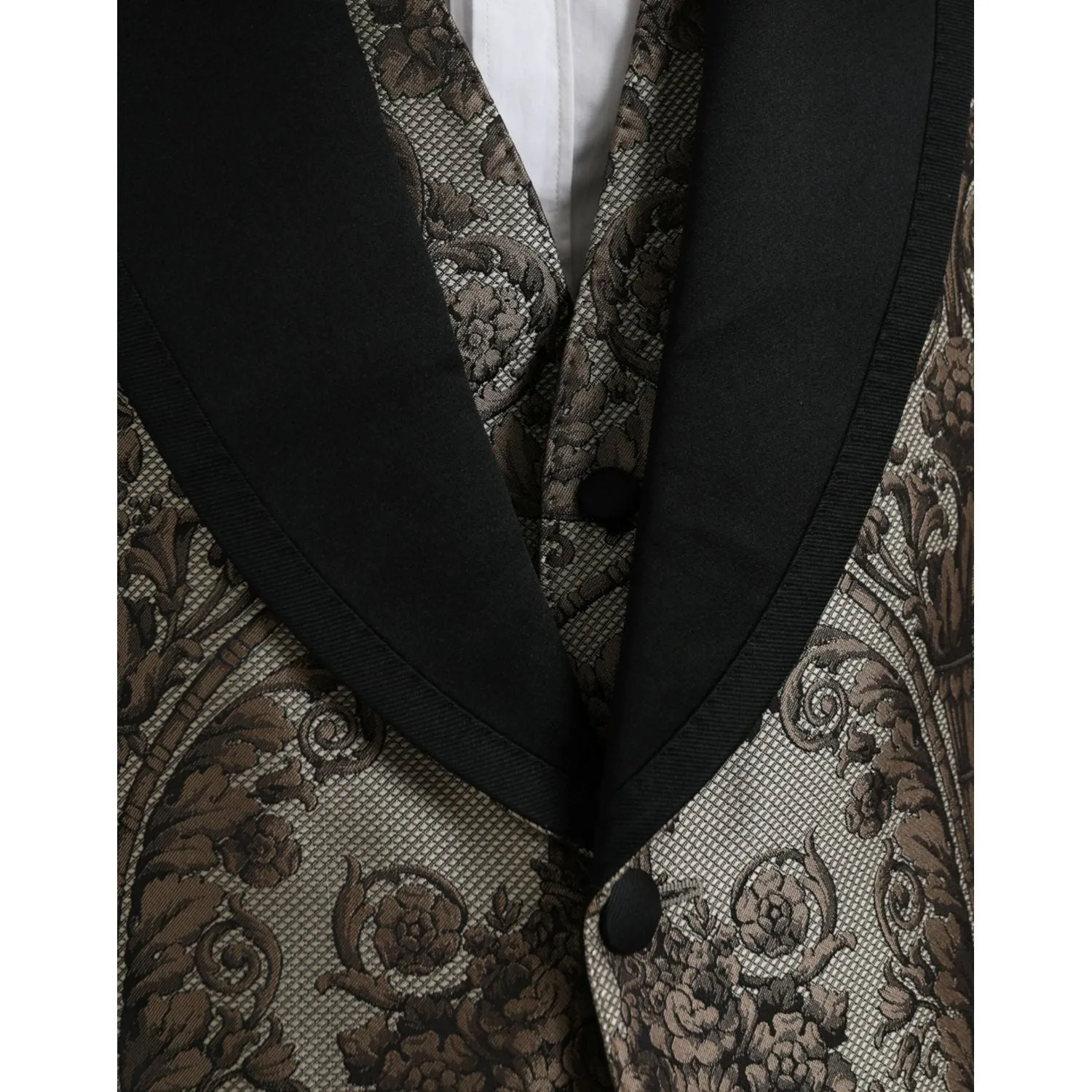 Dolce & Gabbana Brown Floral Jacquard Formal 3 Piece Suit