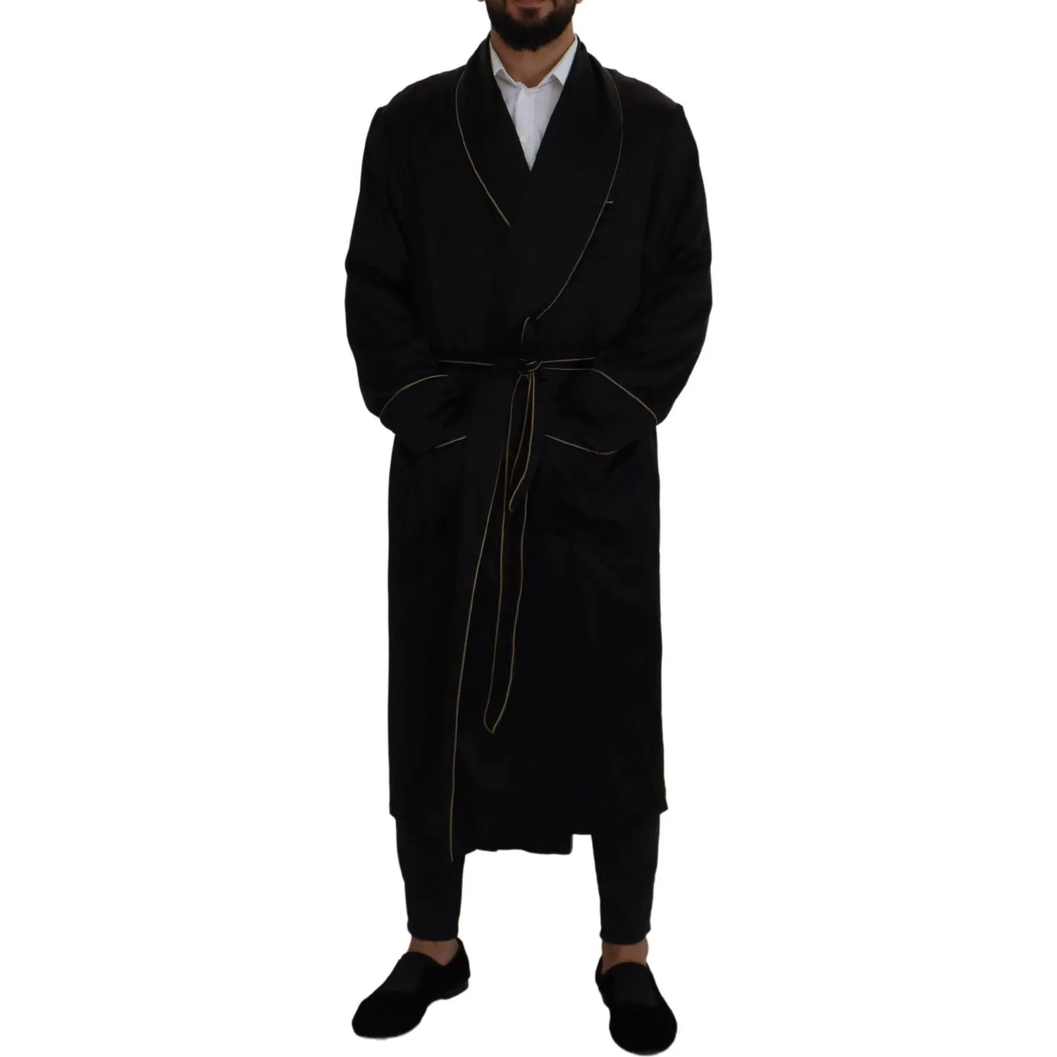 Dolce & Gabbana Elegant Black Silk Long Robe Coat