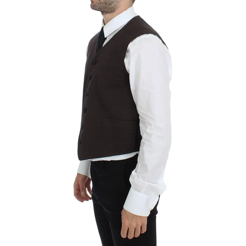 Dolce & Gabbana Elegant Brown Cotton Blend Dress Vest