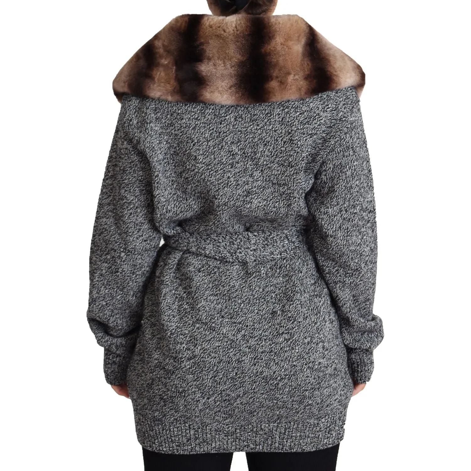 Dolce & Gabbana Elegant Cashmere Cardigan with Rabbit Fur Collar