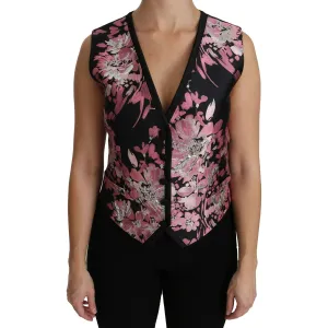 Dolce & Gabbana Elegant Floral Brocade Plunging Vest Top