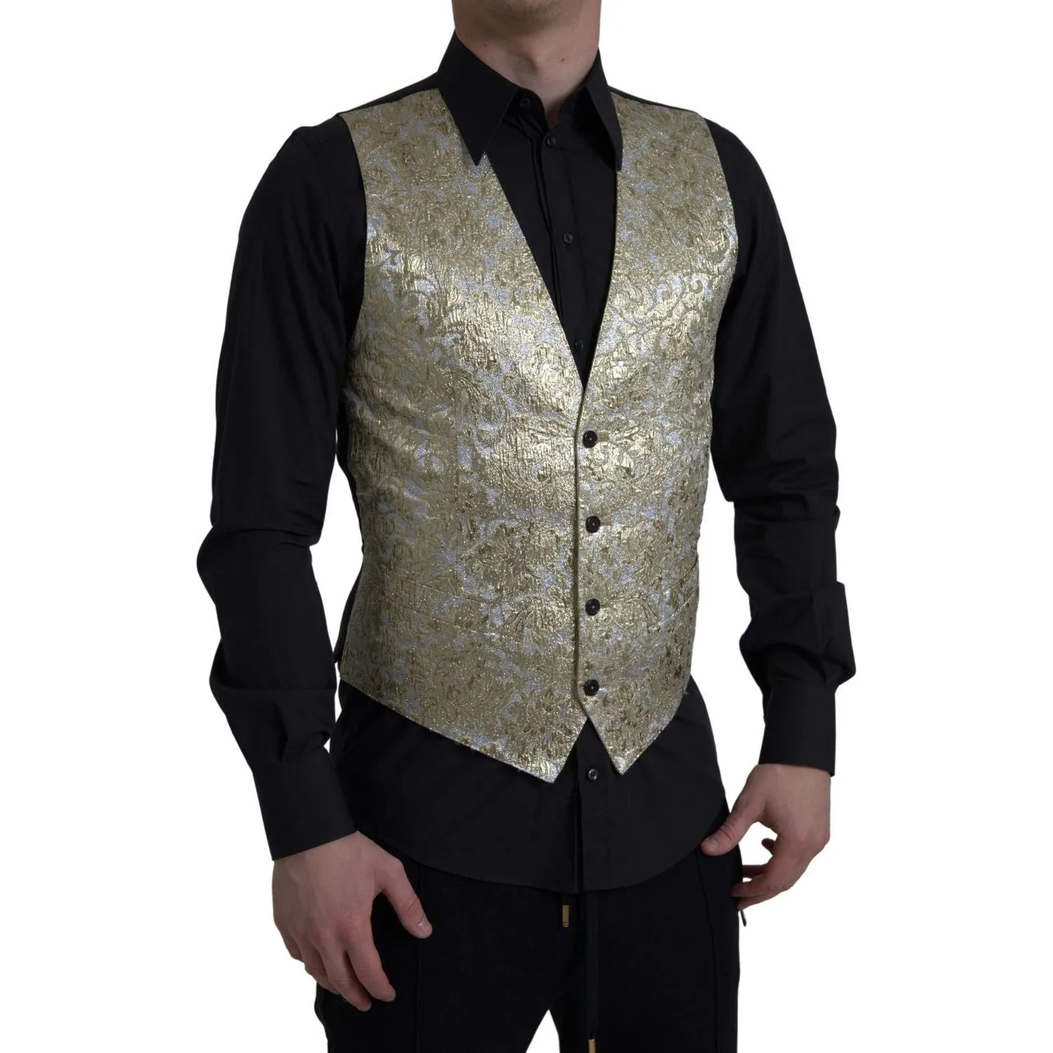 Dolce & Gabbana Elegant Gold Silk Formal Vest