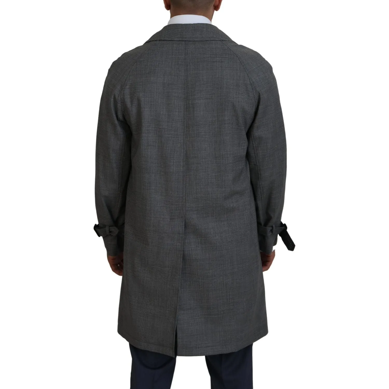 Dolce & Gabbana Elegant Gray Plaid Trench Coat