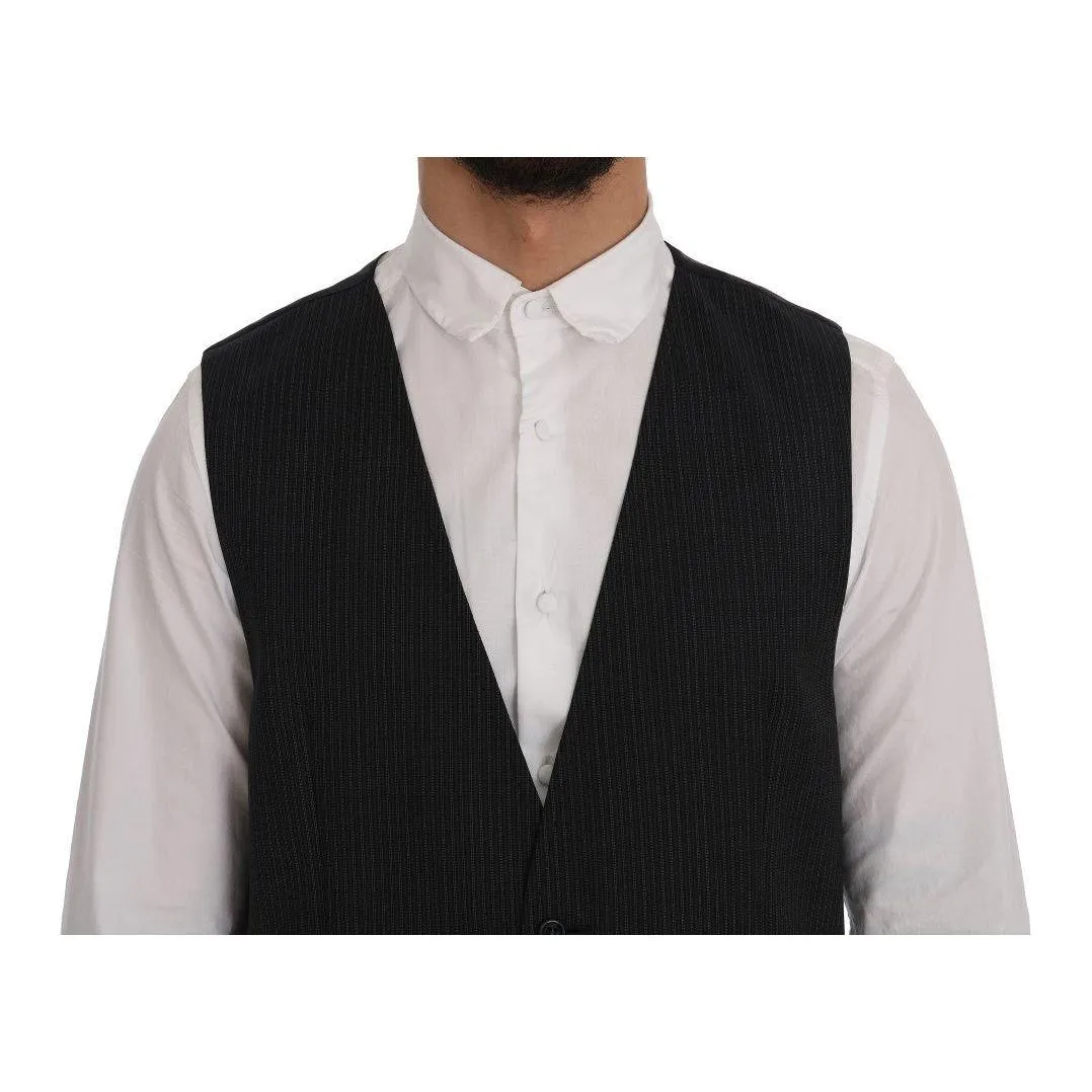 Dolce & Gabbana Elegant Gray Striped Wool Blend Vest