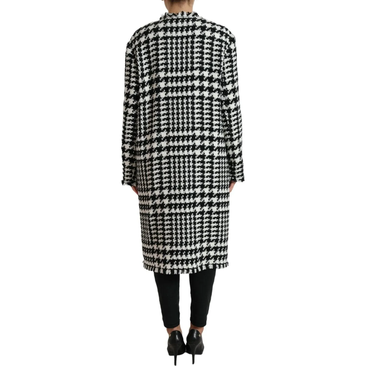 Dolce & Gabbana Elegant Houndstooth Long Trench Coat