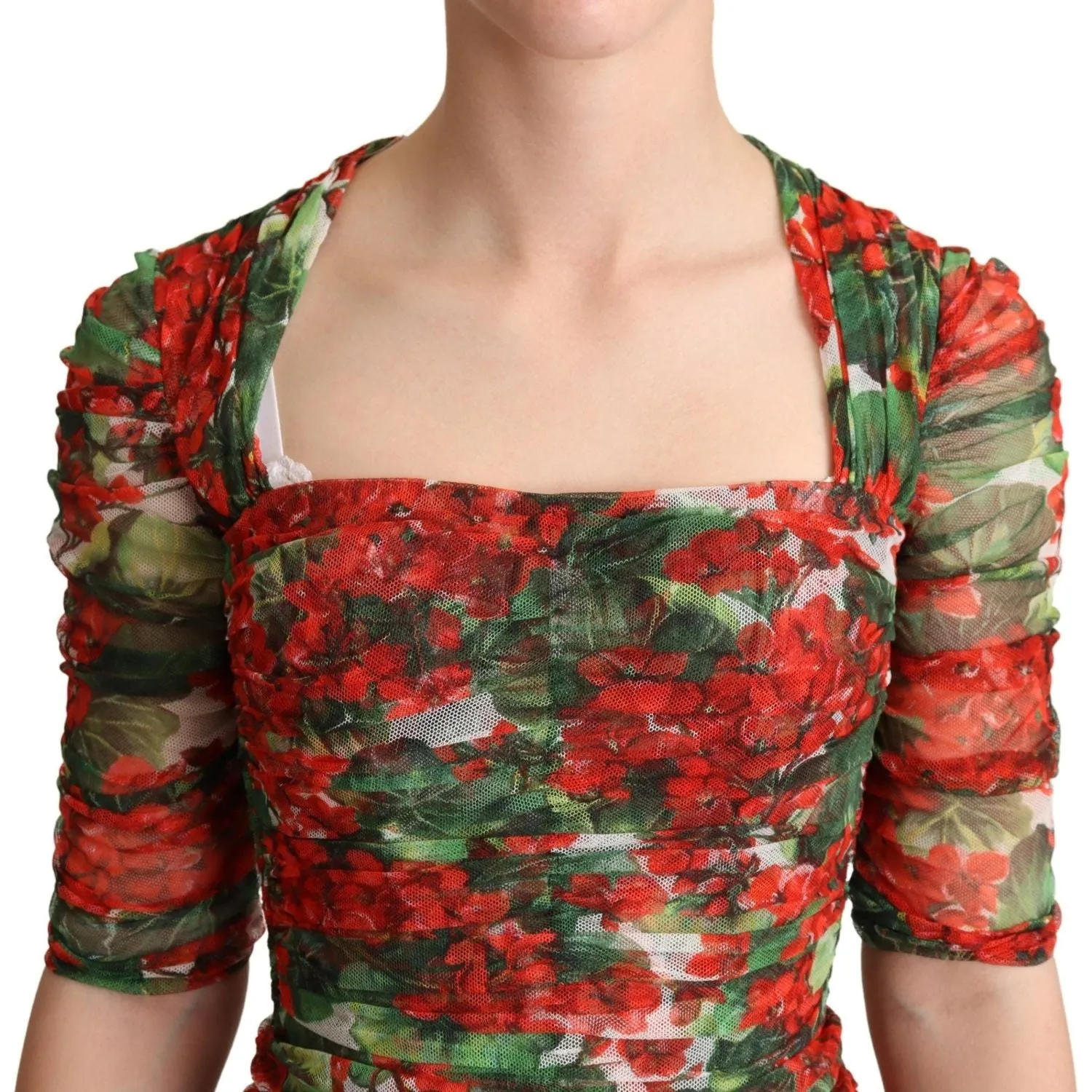 Dolce & Gabbana Elegant Red Floral Midi Sheath Dress