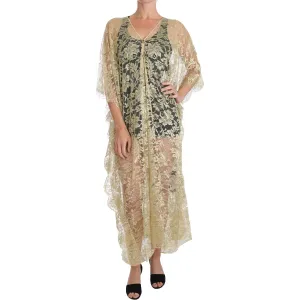 Dolce & Gabbana Golden Floral Lace Kaftan Sundress