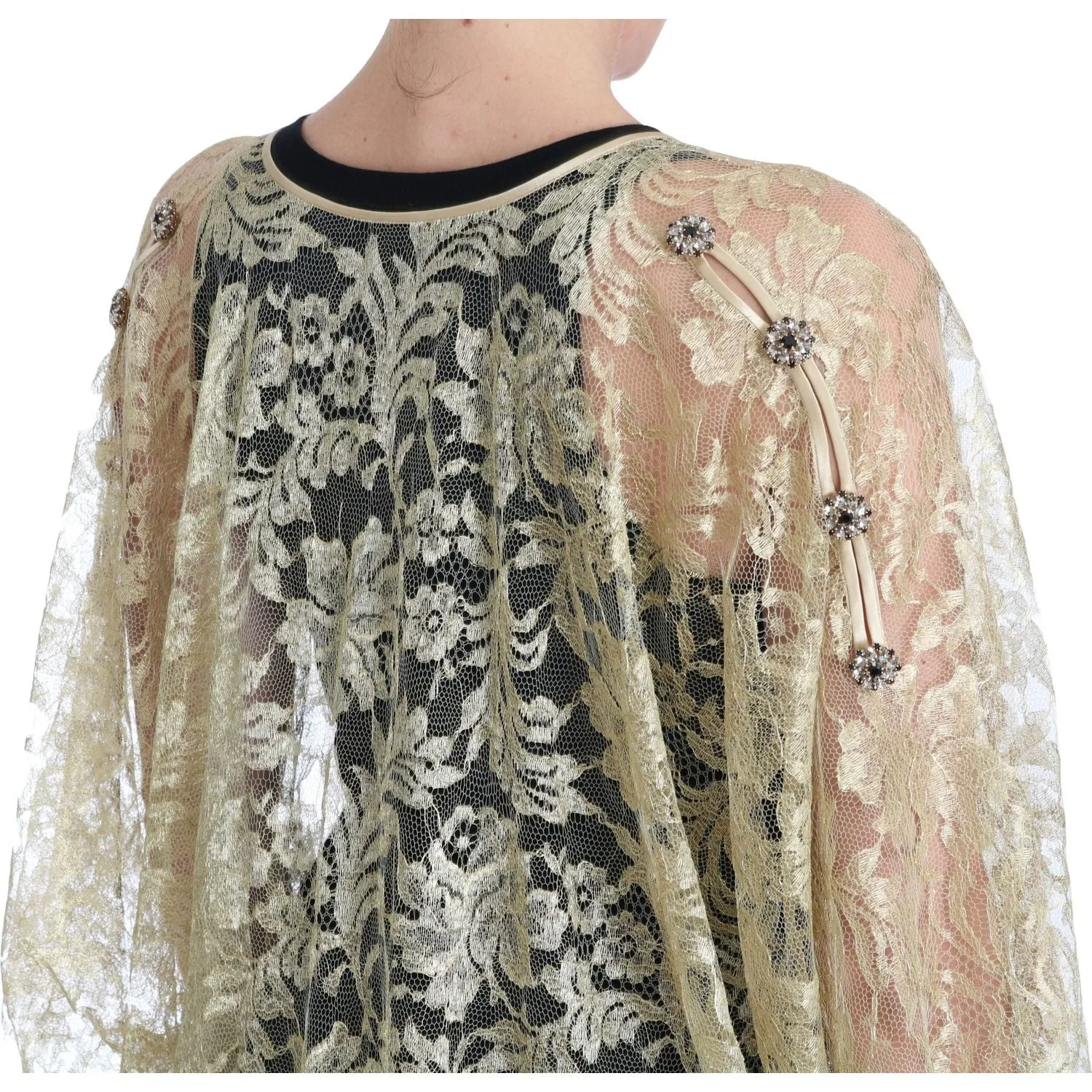 Dolce & Gabbana Golden Floral Lace Kaftan Sundress