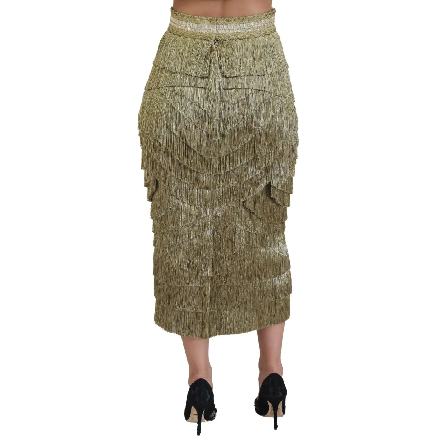 Dolce & Gabbana Golden High Waist Tiered Midi Skirt