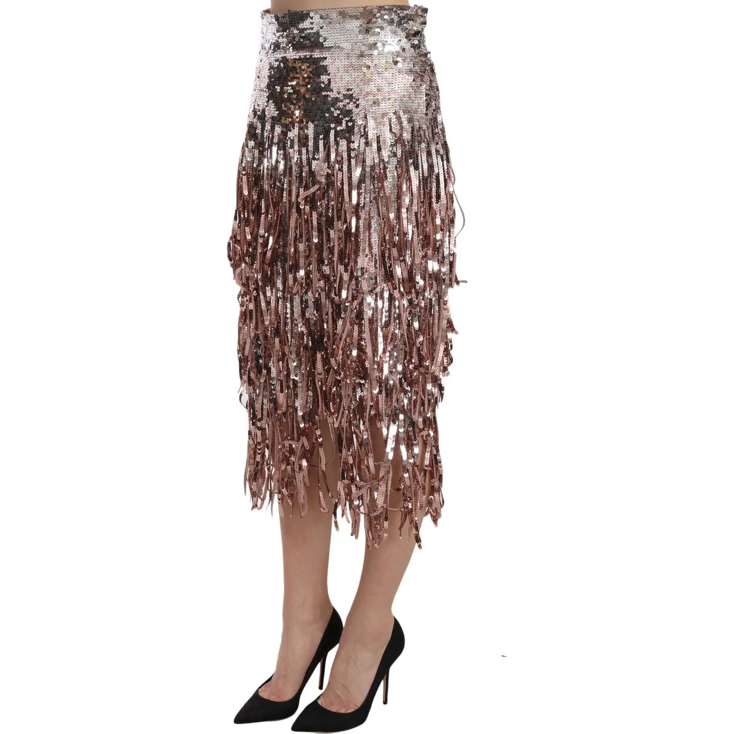 Dolce & Gabbana Metallic Sequin Tulle High-Waist Midi Skirt