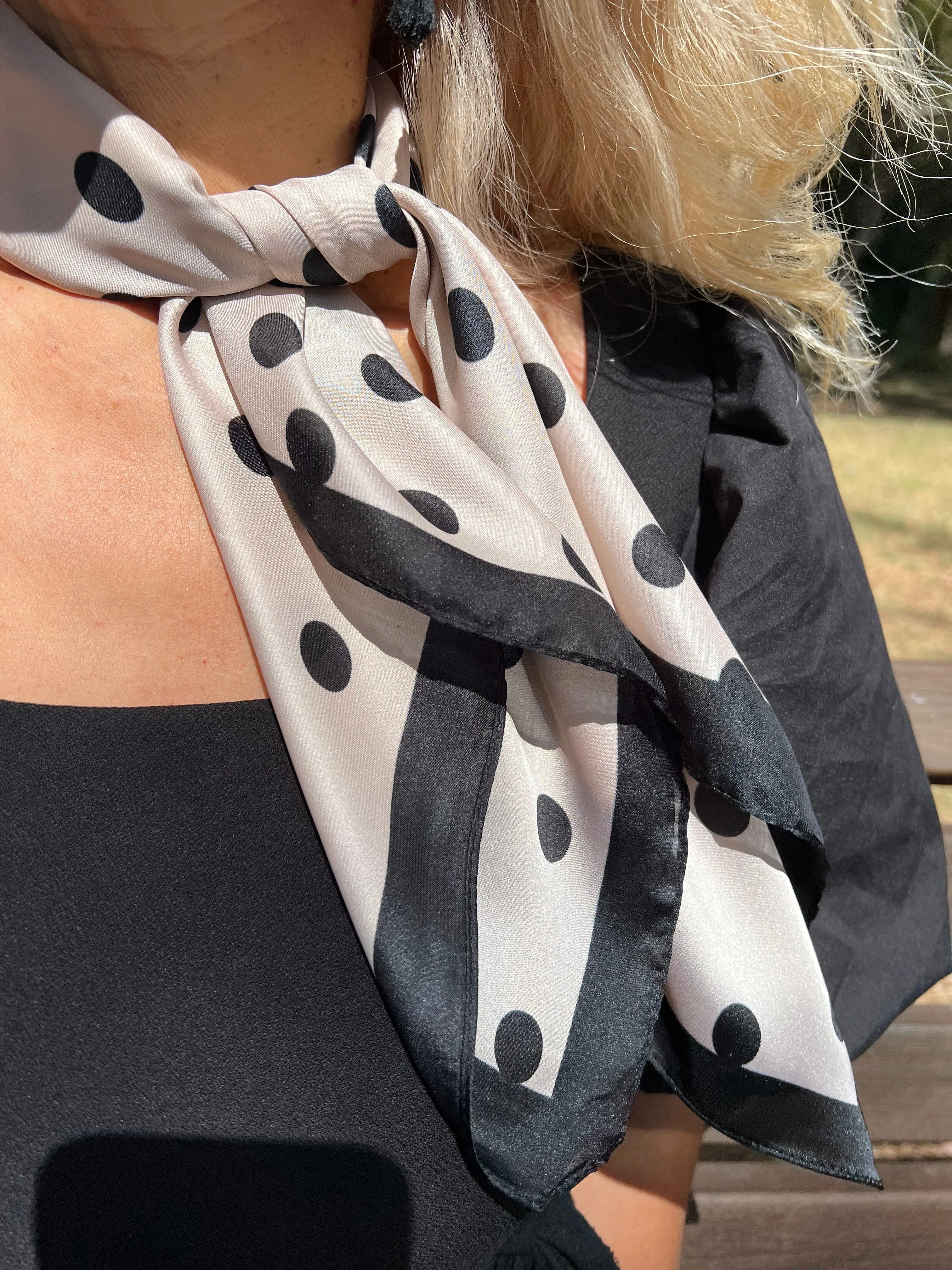 Dot Scarf - Black on Beige Latte - Square Scarf