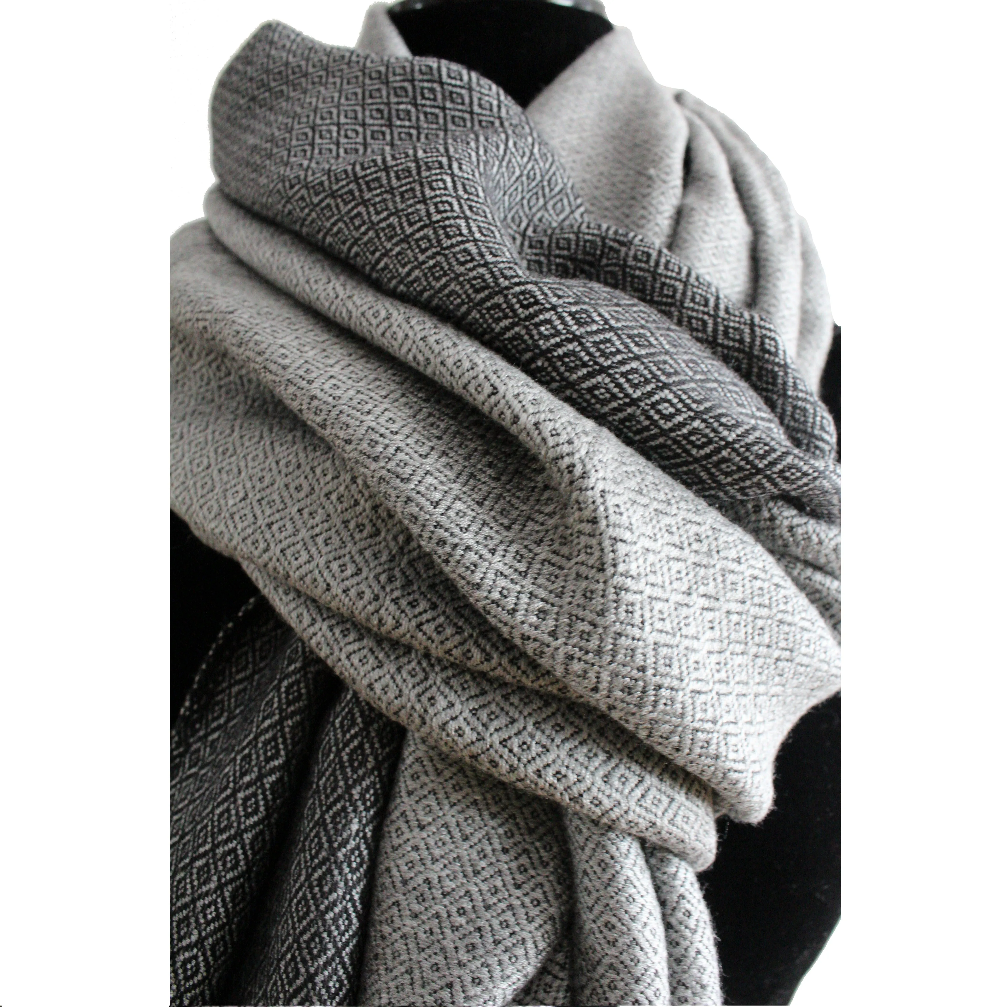 Double-faced Diamond Handwoven Shawl - Light Gray