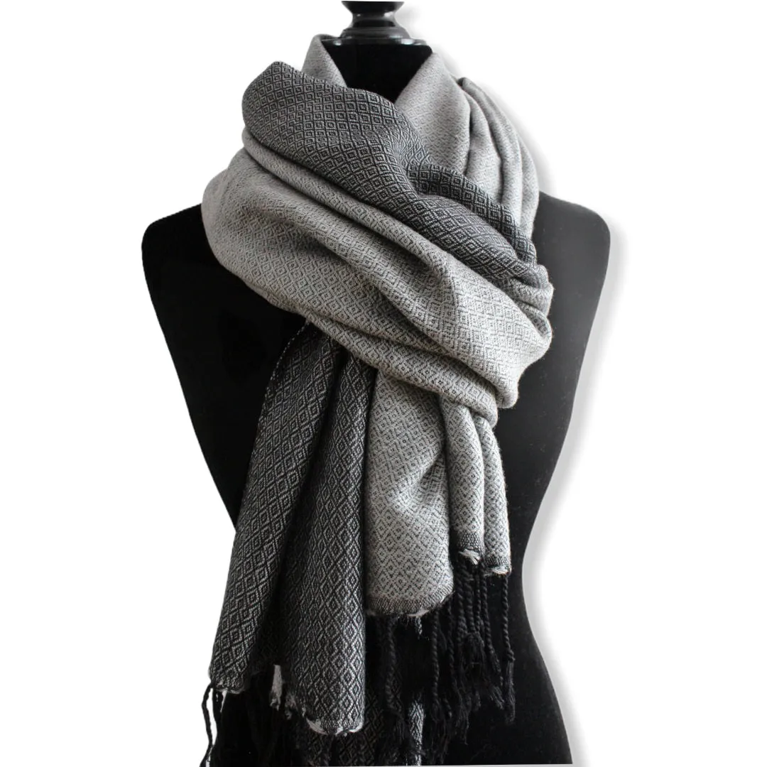 Double-faced Diamond Handwoven Shawl - Light Gray