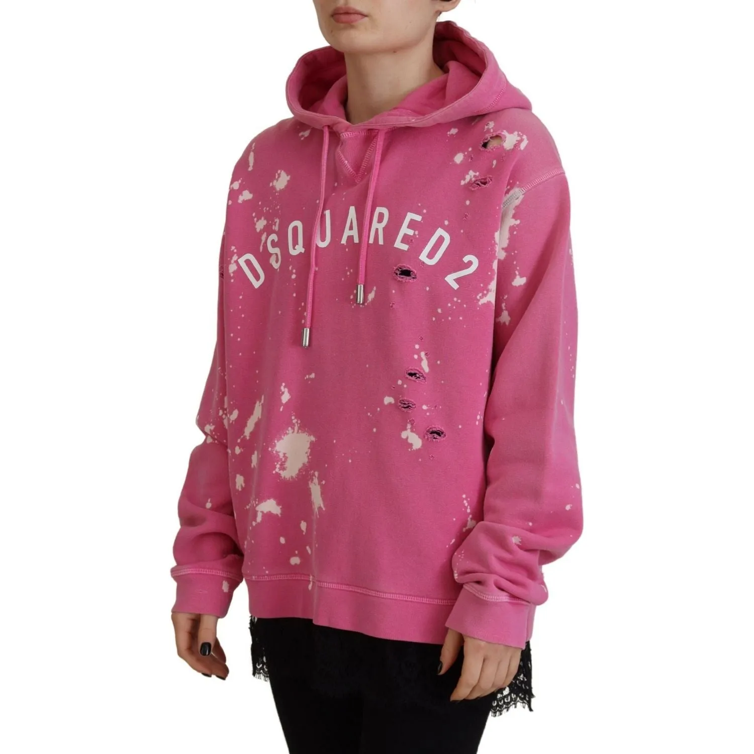 Dsquared² Pink Logo Print Cotton Hoodie Sweatshirt Sweater