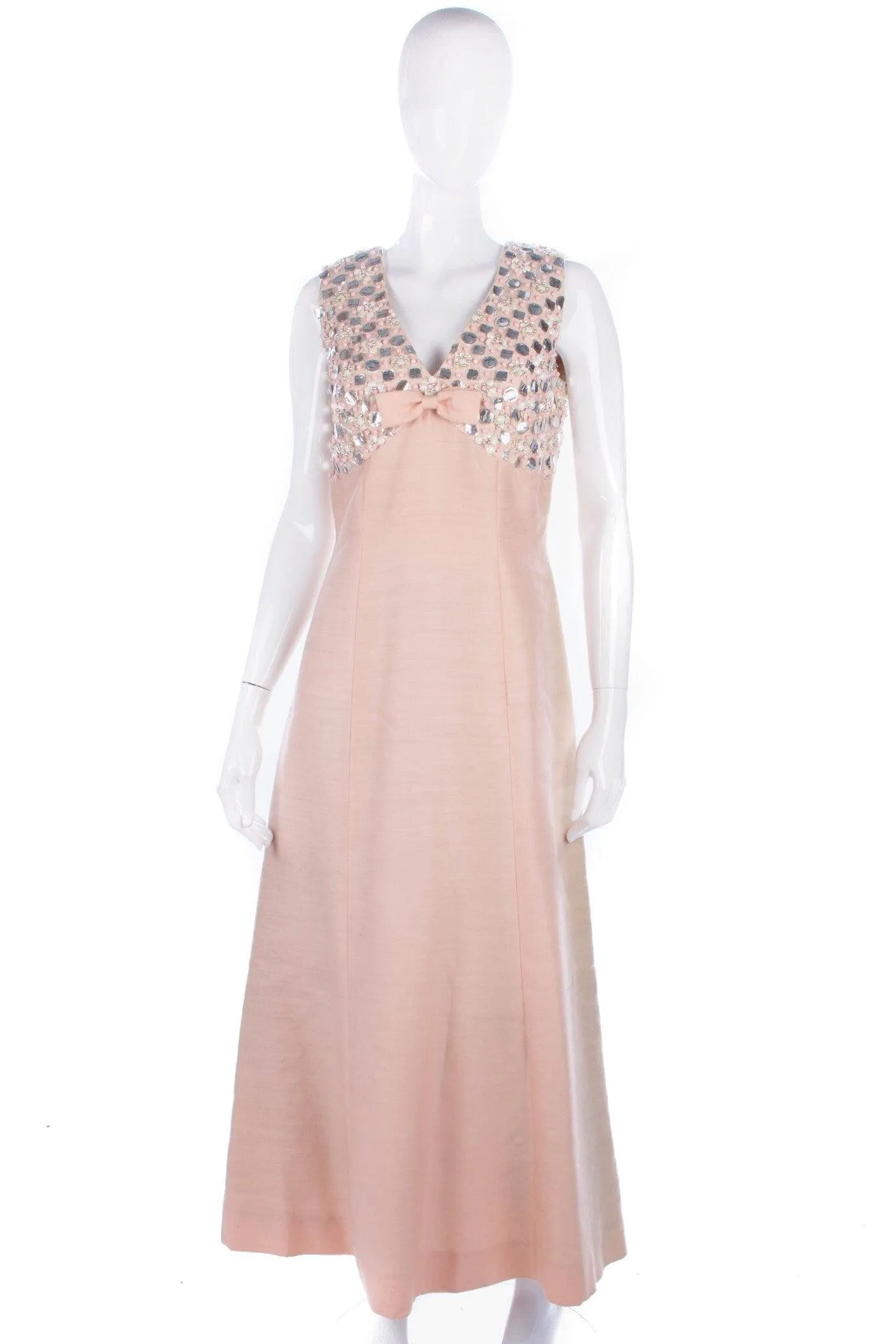 Ellis Vintage A Line Evening Gown Peach Pink with Beads and Sequins UK10/12