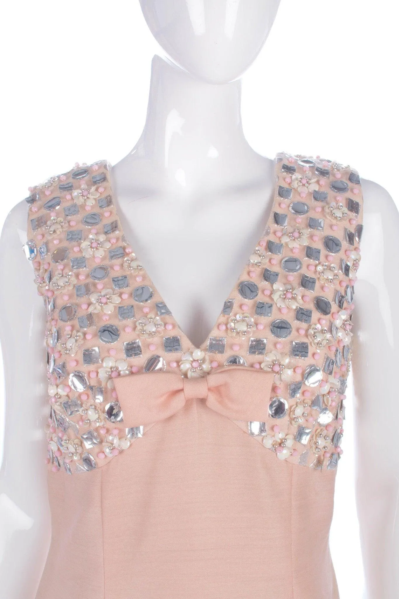 Ellis Vintage A Line Evening Gown Peach Pink with Beads and Sequins UK10/12