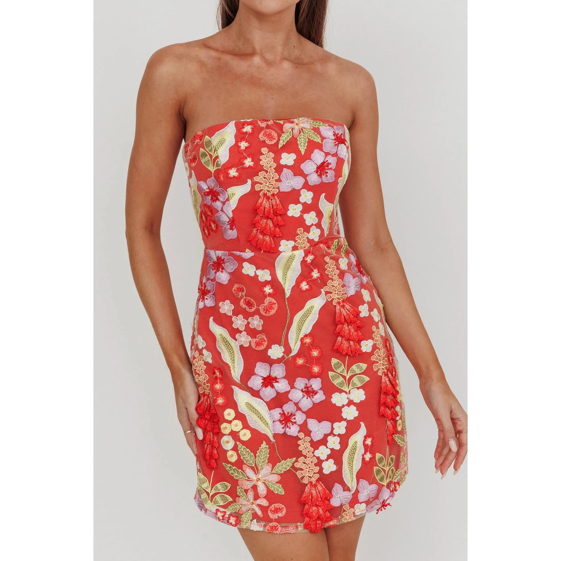 Embroidery Jacquard Floral Mini Dress