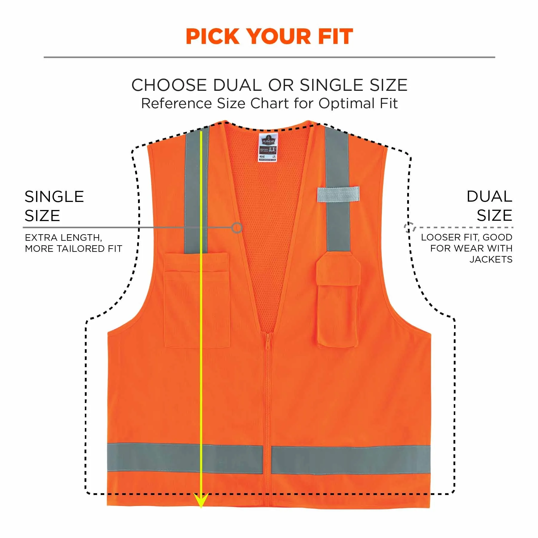 Ergodyne 24513 8249Z-S M Orange Class 2 Economy Surveyors Vest - Single Size