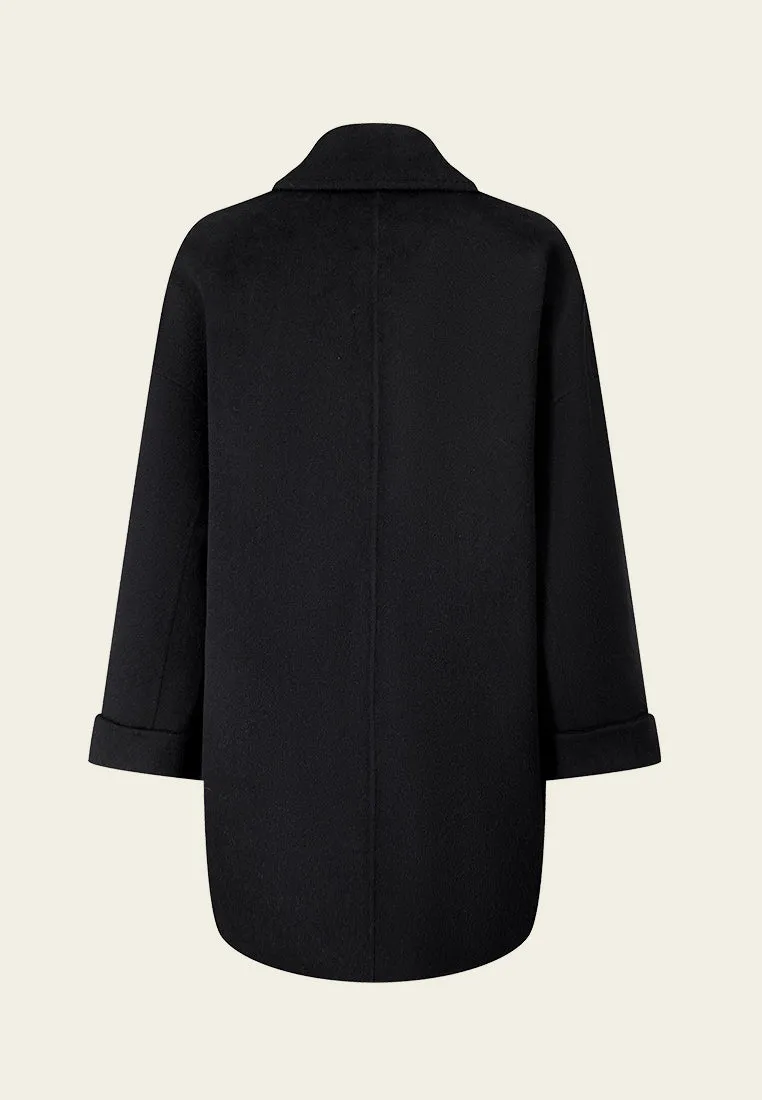 Exposed-seam Shawl-lapel Patch Pocket Cropped Coat