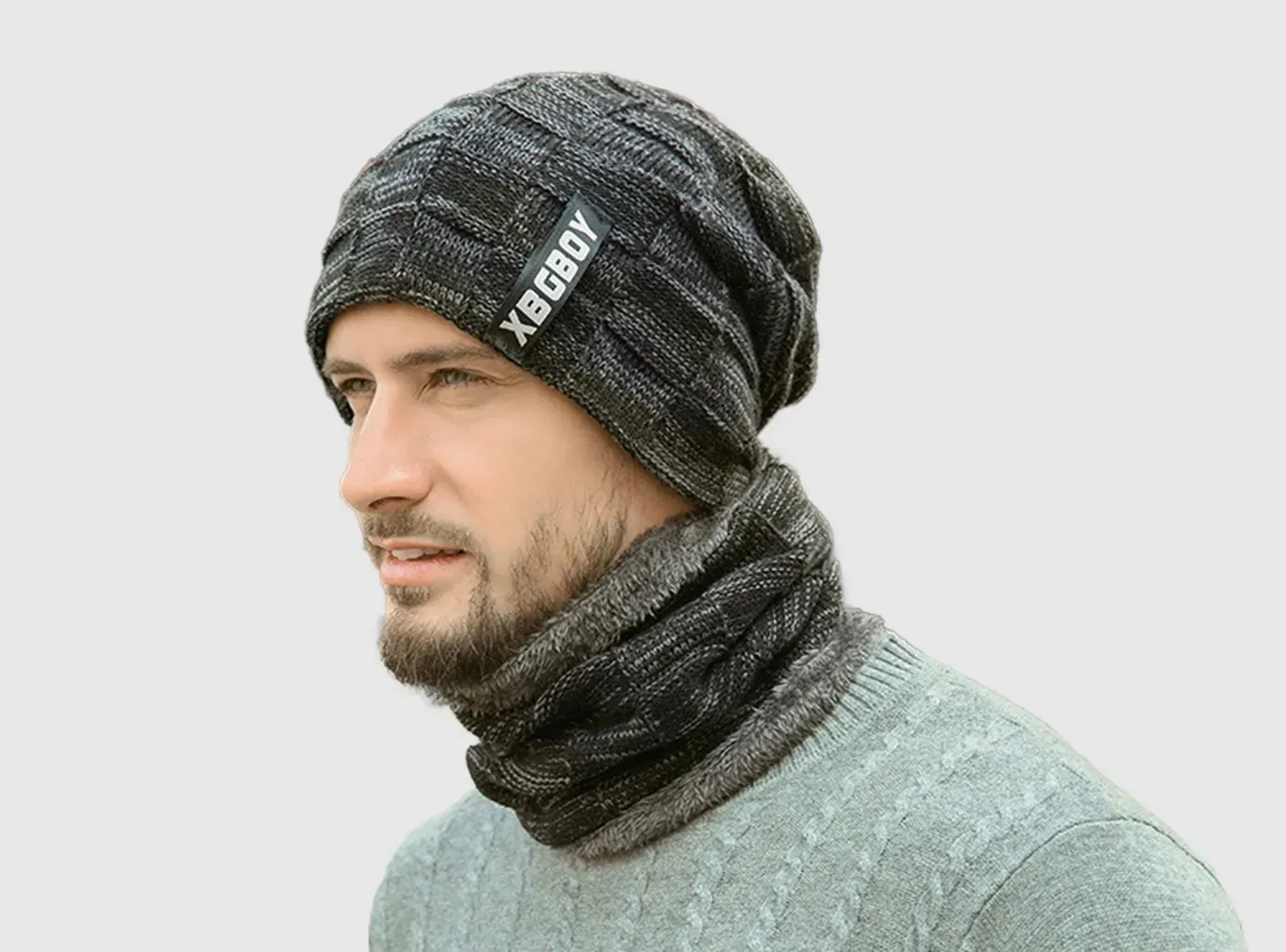 FitVille Men's Winter Beanie Hat and Scarf Set