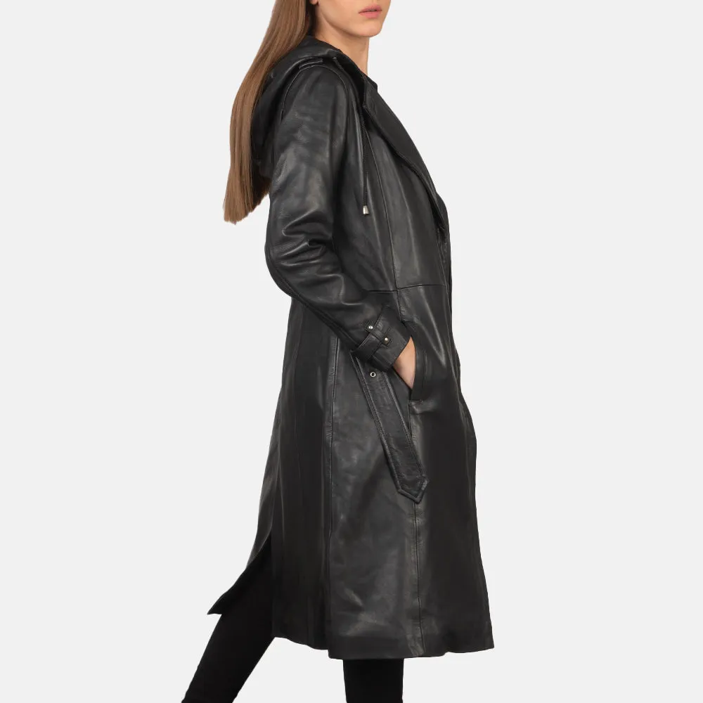 Fixon Hooded Black Trench Coat