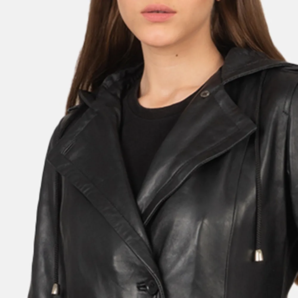 Fixon Hooded Black Trench Coat