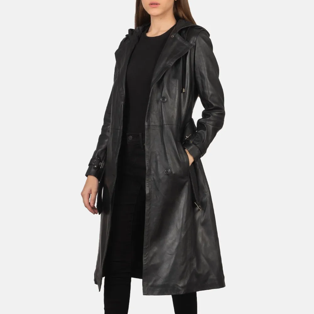 Fixon Hooded Black Trench Coat