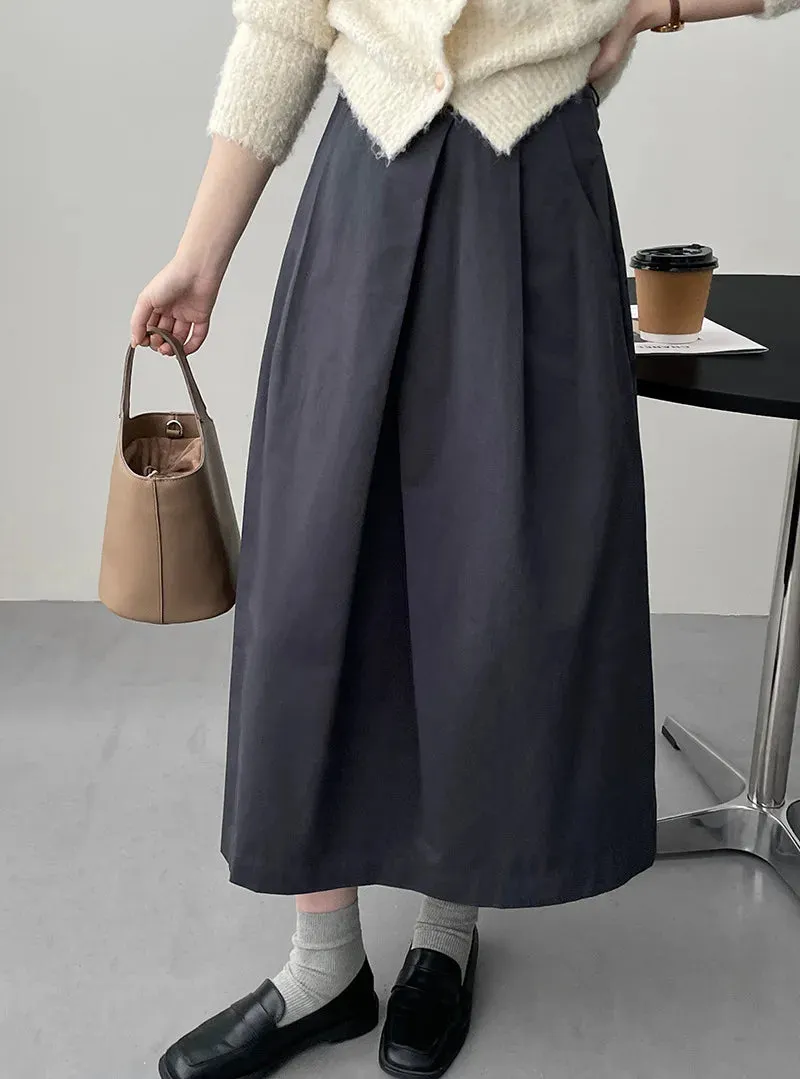 FLYTONN-Cotton Irregular Folding A-line Umbrella Midi Skirt for Women