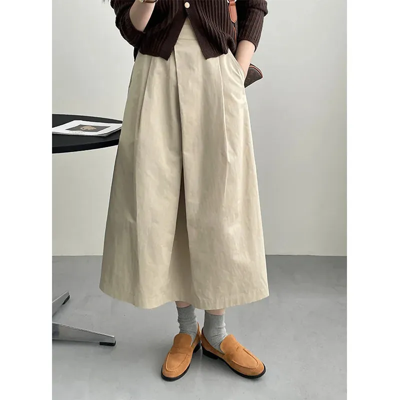 FLYTONN-Cotton Irregular Folding A-line Umbrella Midi Skirt for Women