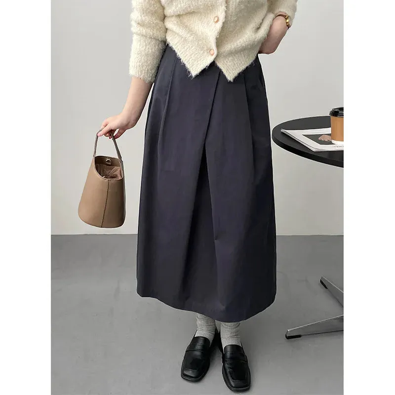 FLYTONN-Cotton Irregular Folding A-line Umbrella Midi Skirt for Women