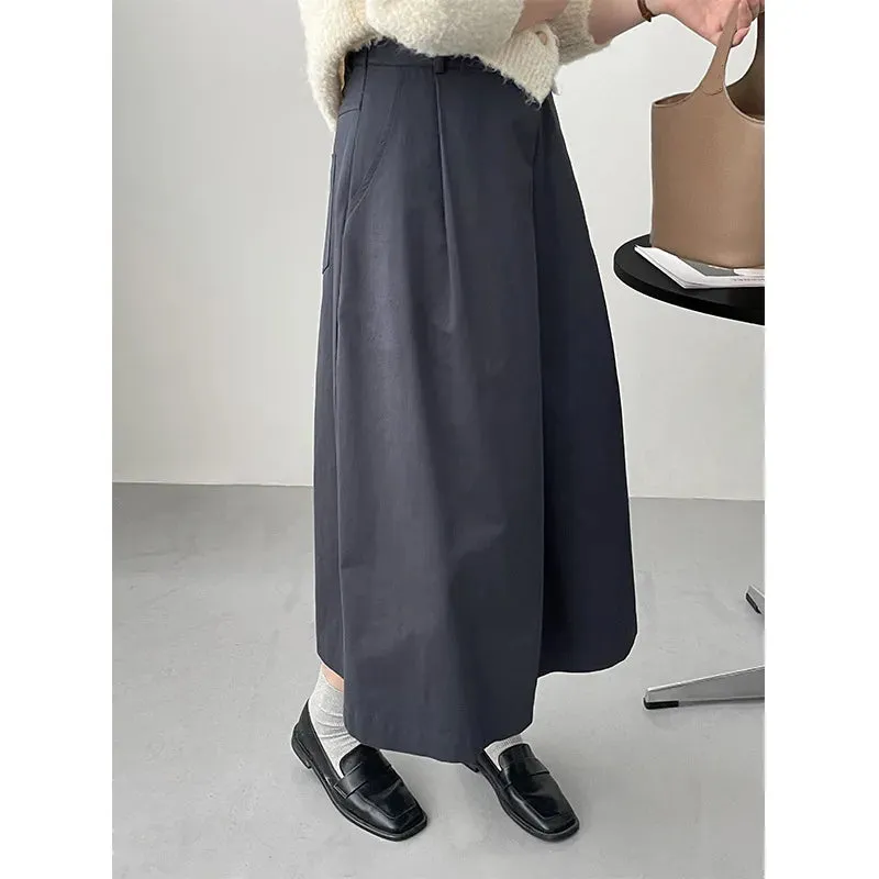 FLYTONN-Cotton Irregular Folding A-line Umbrella Midi Skirt for Women