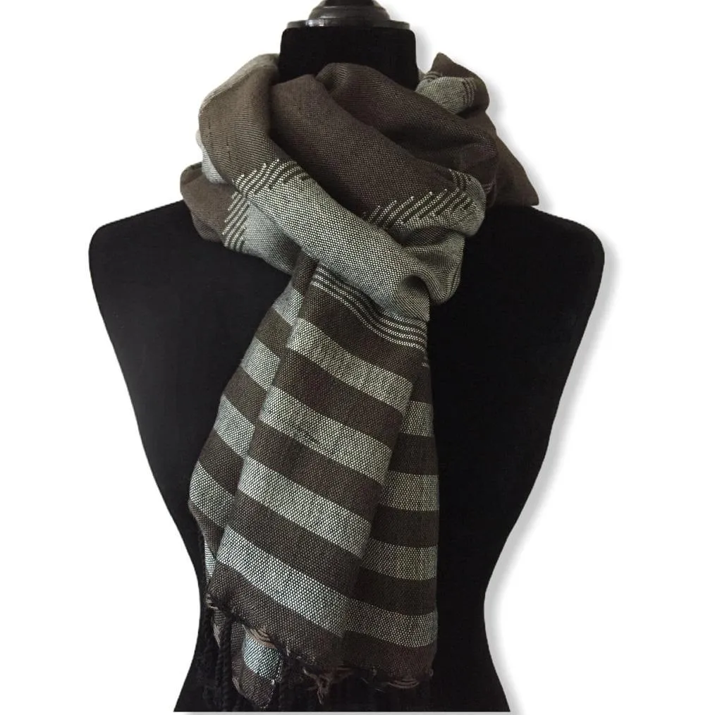 Geometric Handwoven Shawl - Cappuccino & Silver