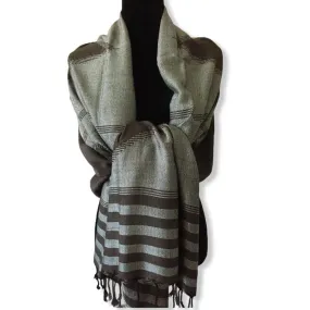 Geometric Handwoven Shawl - Cappuccino & Silver