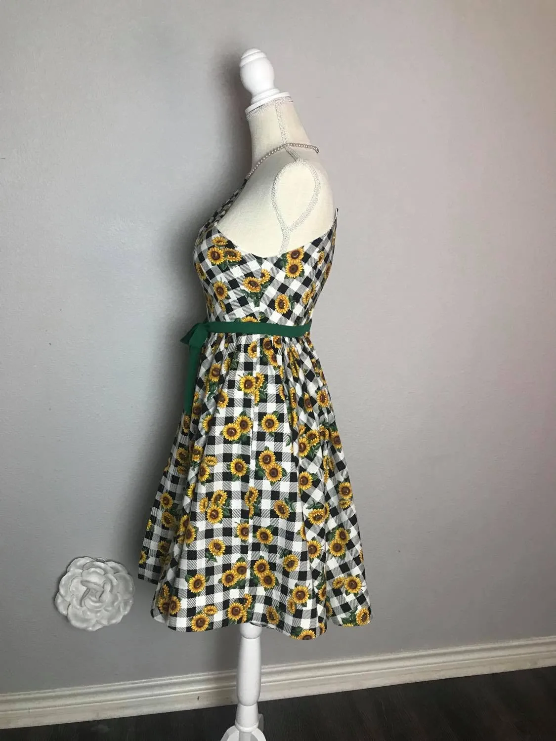 Gigi Dress in Gingham Sunflowers Print cotton