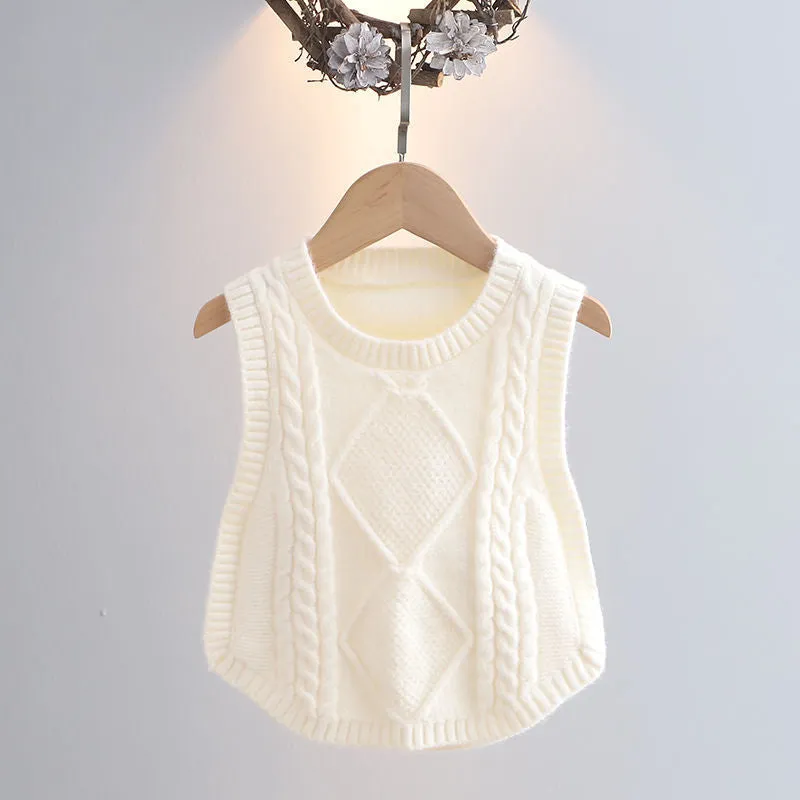 Girls sweater vest spring new baby knitted vest foreign twist college style baby top super cute