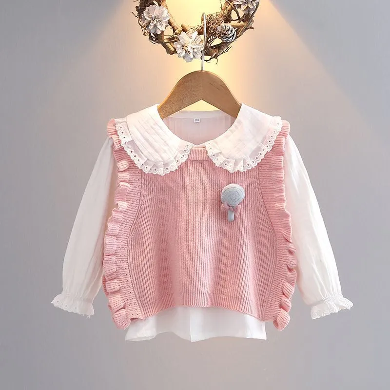 Girls sweater vest spring new baby knitted vest foreign twist college style baby top super cute