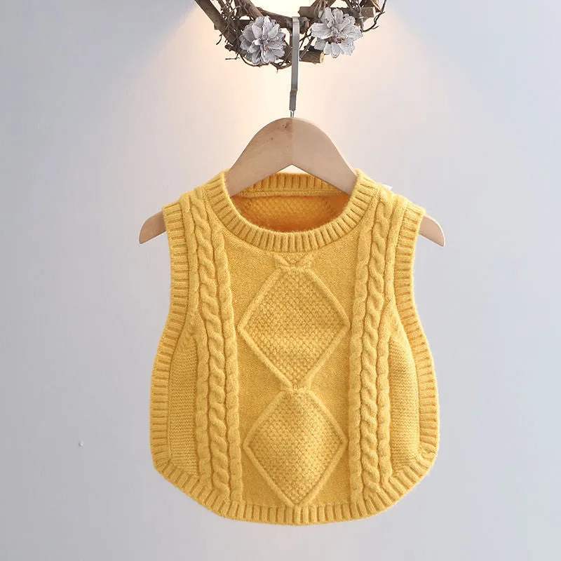 Girls sweater vest spring new baby knitted vest foreign twist college style baby top super cute