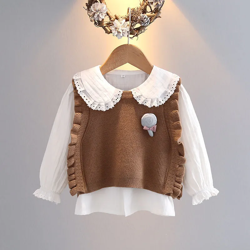 Girls sweater vest spring new baby knitted vest foreign twist college style baby top super cute