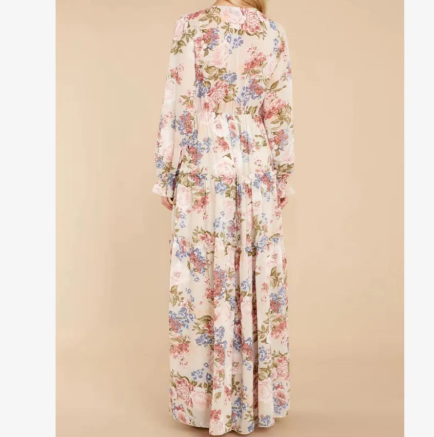 Gracefully Yours Floral Chiffon Boho Maxi Dress