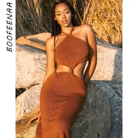 Graduation Gifts  Sexy Vacation Outfits Knitted Halter Maxi Dresses for Women 2021 Elegant Dress Sets Holiday Beach Sundresses C76-CZ25