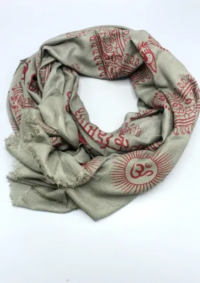 Gray Om Prayer Shawl, Large Om Meditation Scarf