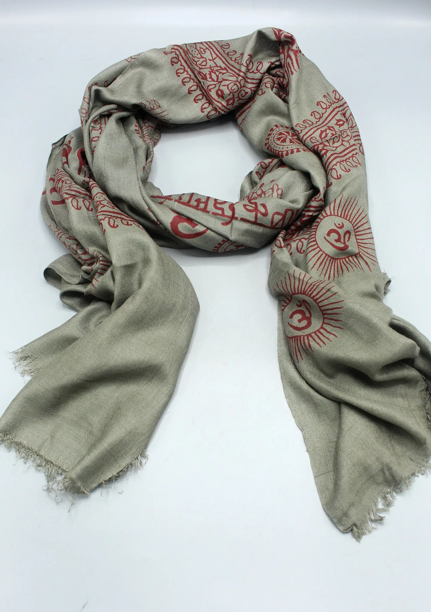 Gray Om Prayer Shawl, Large Om Meditation Scarf