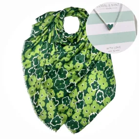 Green Flower Scarf & Heart Necklace Set