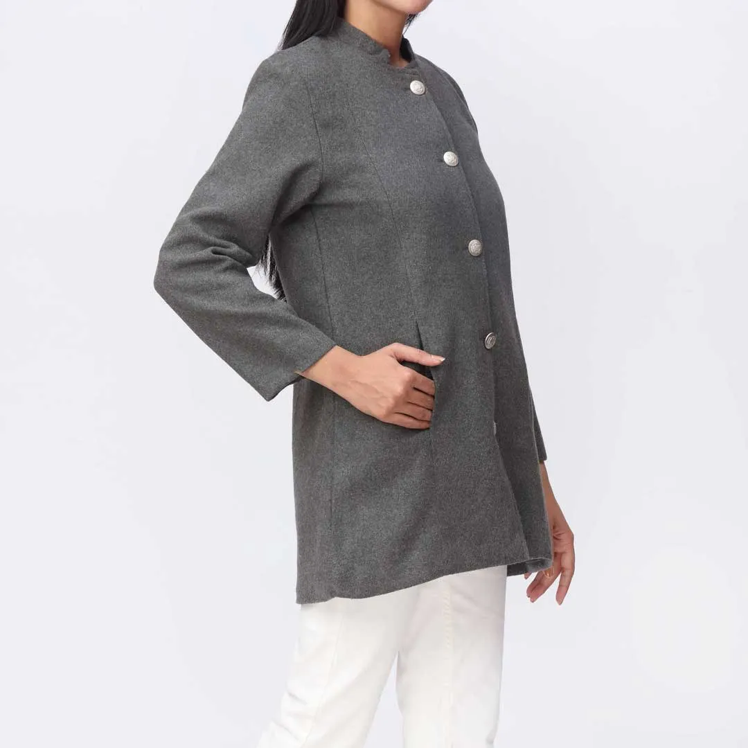 Grey Woolen Button Coat  PW9116