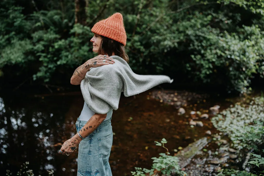 Hand-loomed Silver Laurette Shawl, Undyed Alpaca