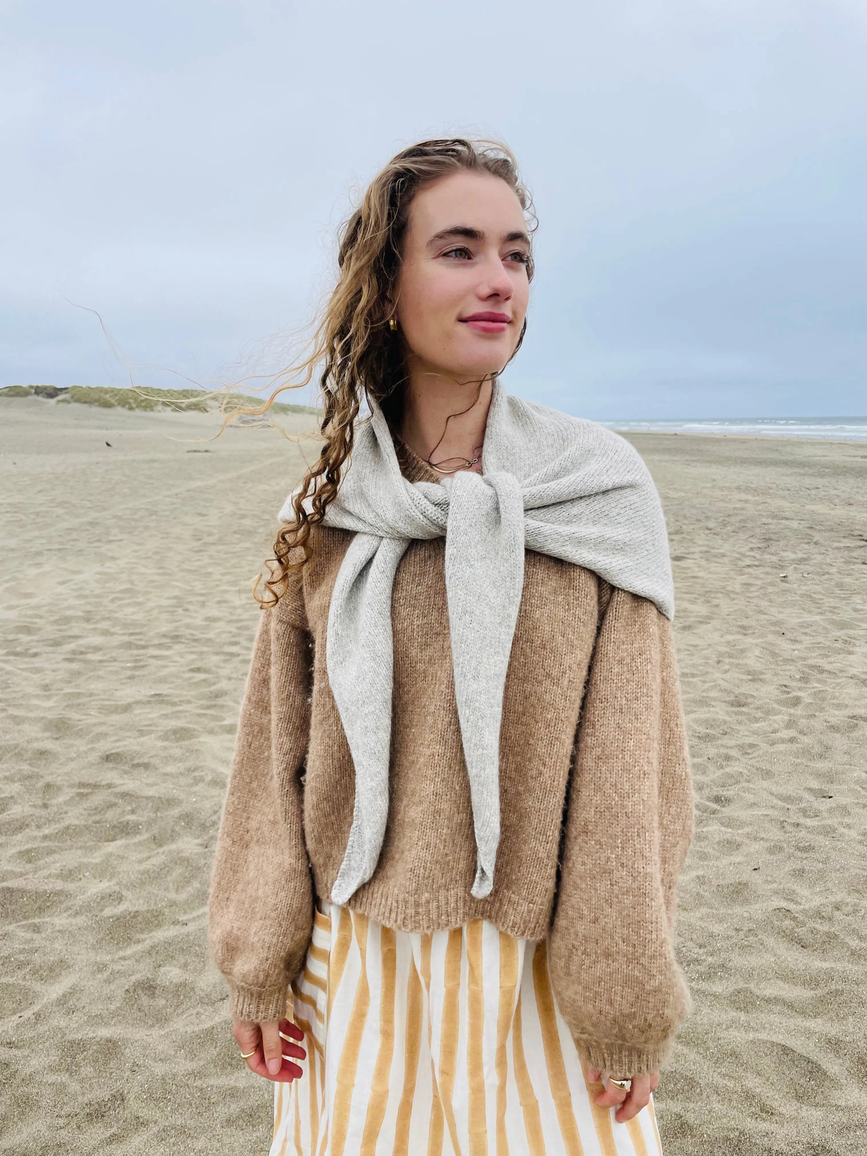 Hand-loomed Silver Laurette Shawl, Undyed Alpaca