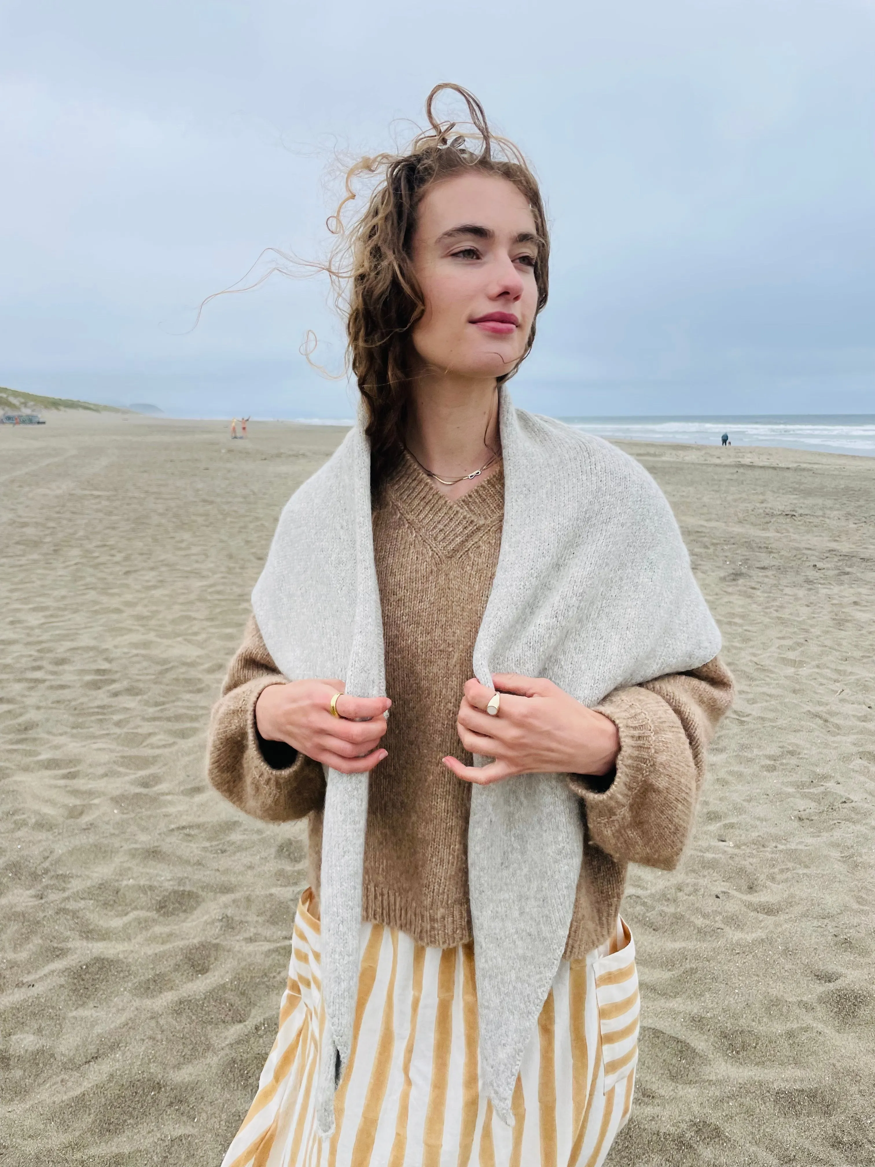 Hand-loomed Silver Laurette Shawl, Undyed Alpaca