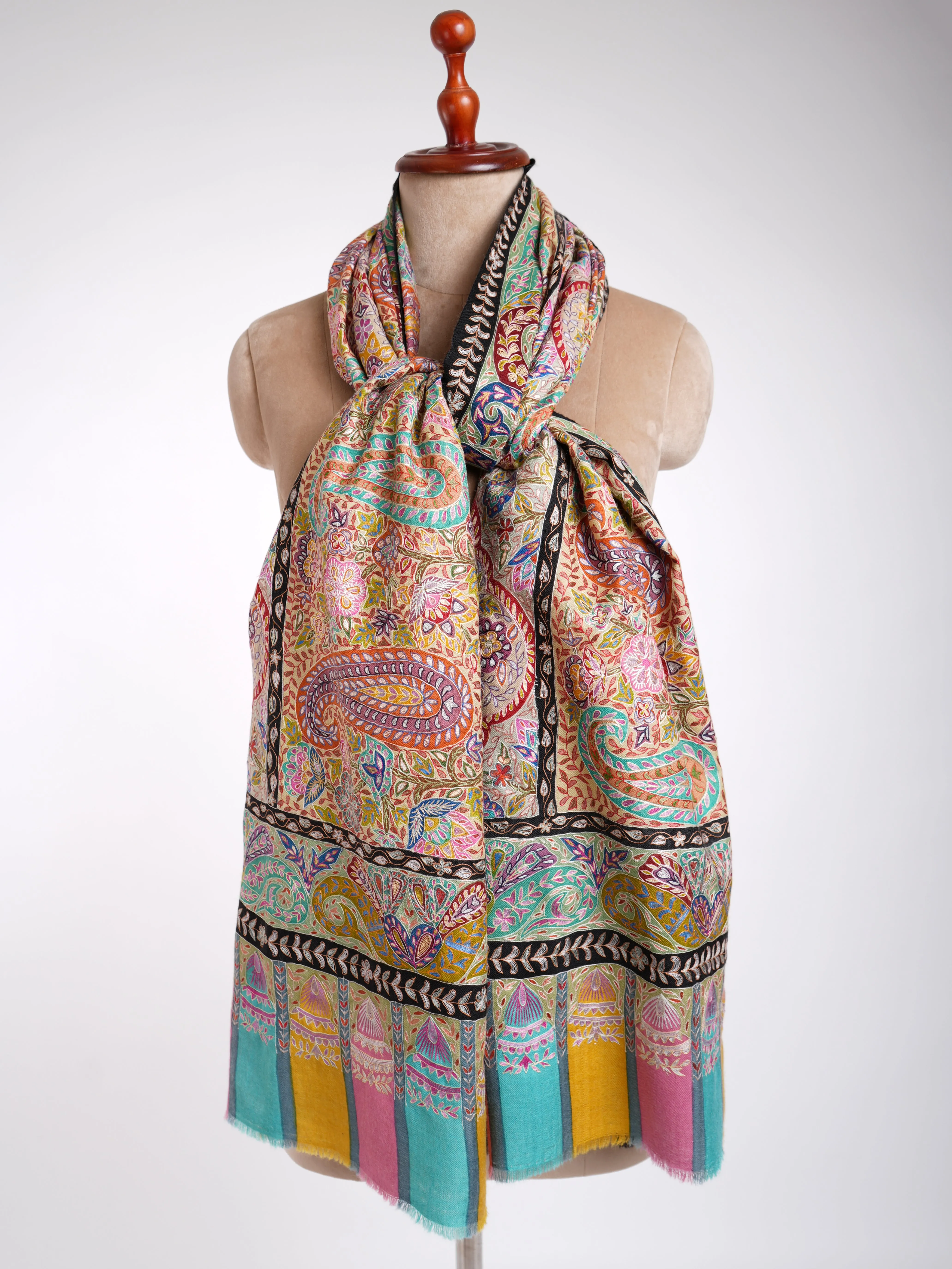 Hand Painted Fine Kalamkari Art Silk Pashmina Shawl