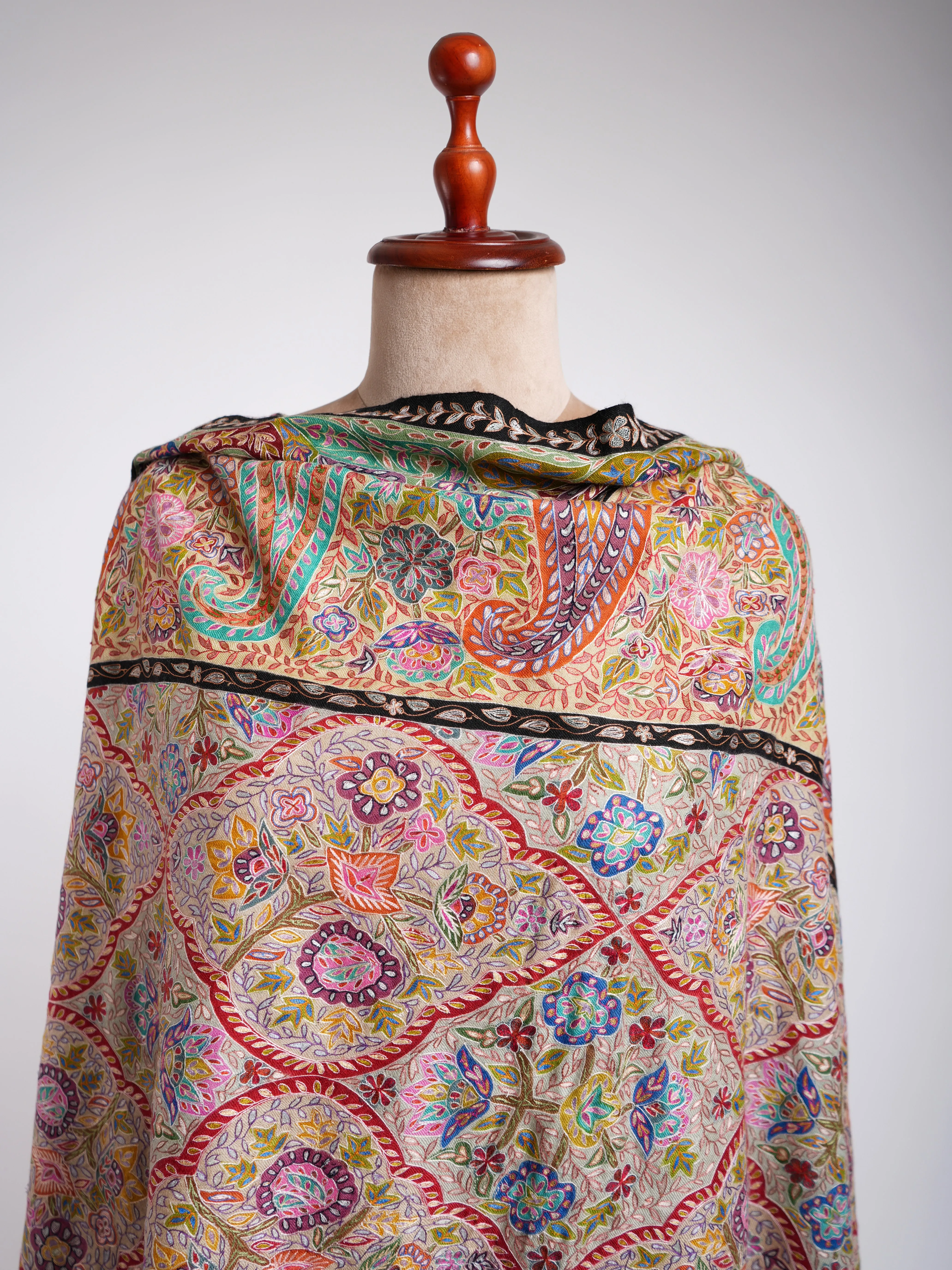 Hand Painted Fine Kalamkari Art Silk Pashmina Shawl