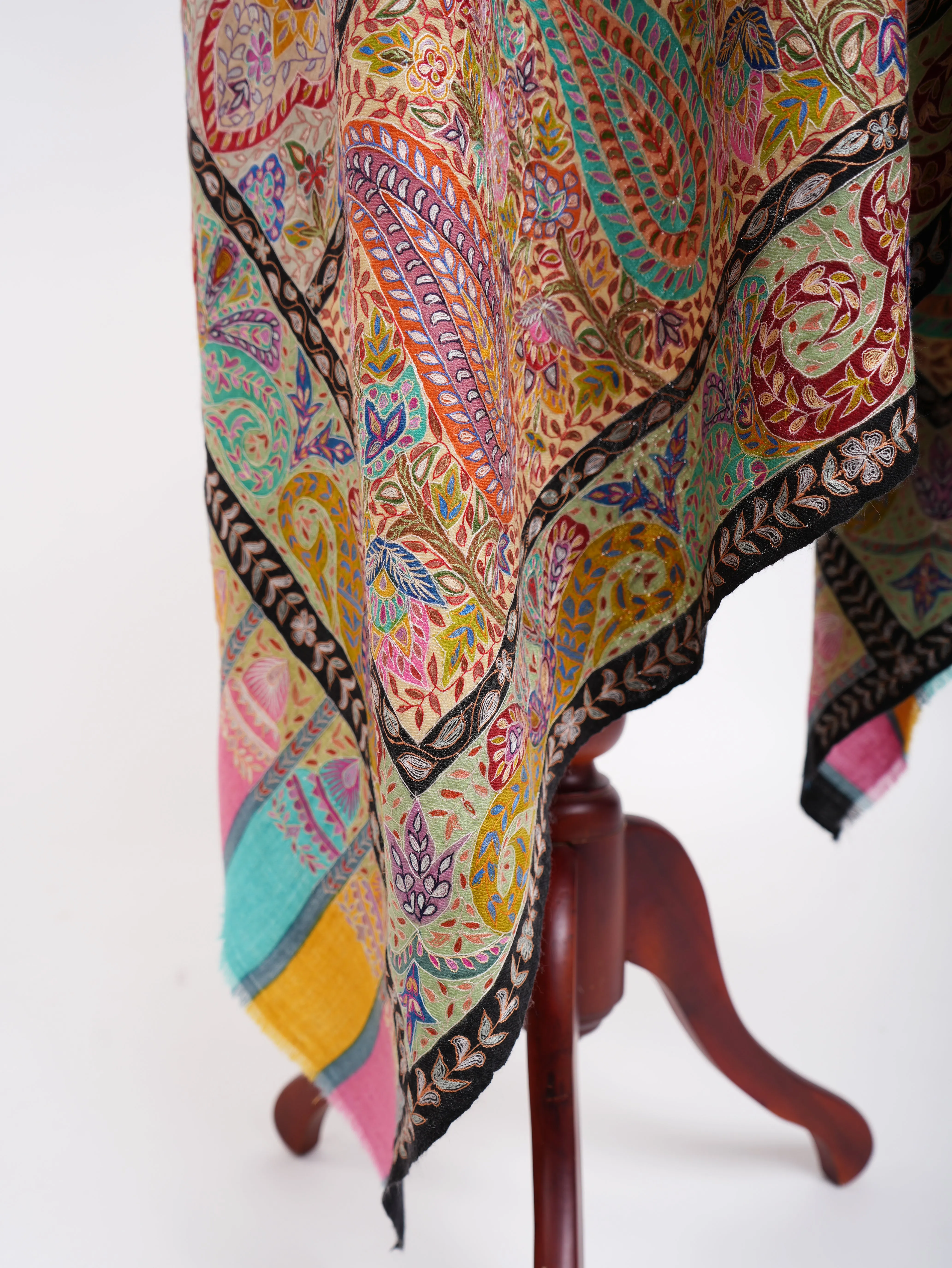 Hand Painted Fine Kalamkari Art Silk Pashmina Shawl